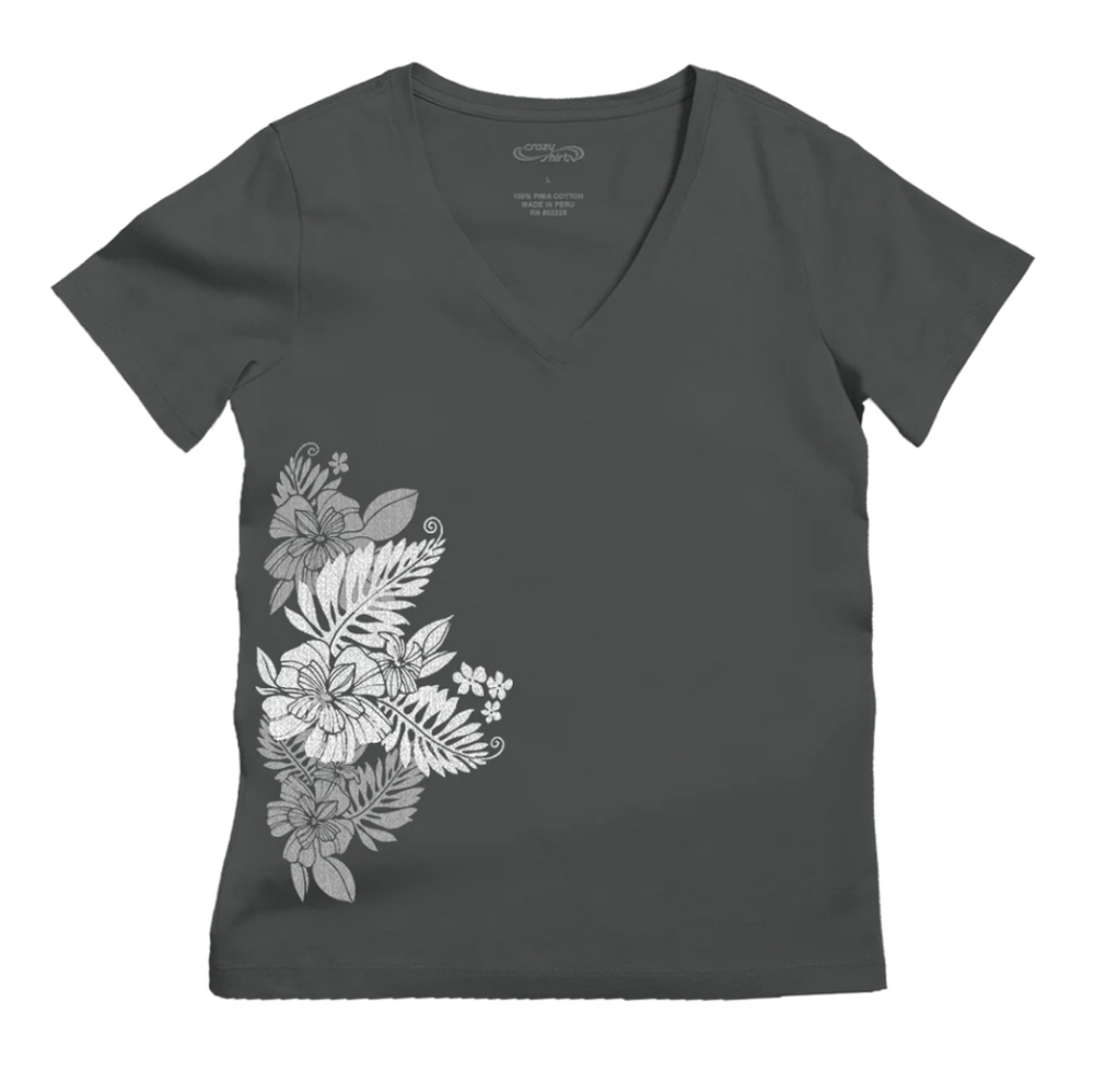 Prima Cotton Women's Kalei - Graphite Short Sleeve V-Neck T-Shirt Size S